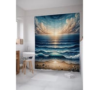 Штора для ванной, занавеска водоотталкивающая в ванную комнату тканевая JoyArty "Рассвет на море" sc_430002