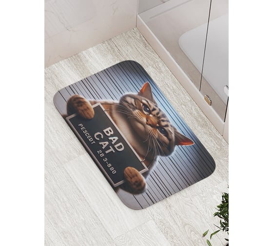 Коврик для ванной комнаты и туалета противоскользящий JoyArty "Плохой кот" 52x77 см bath_429894 1