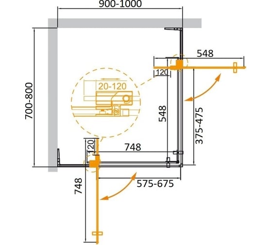 Душевой уголок Cezares SLIDER-AH-2-70/80-90/100-BR-Cr