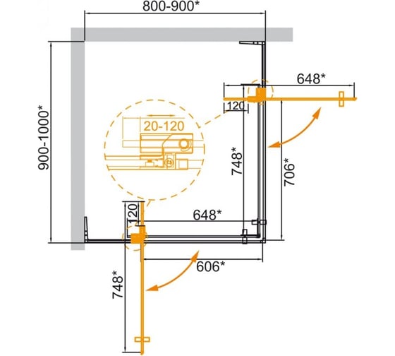 Душевой уголок Cezares SLIDER-AH-2-80/90-90/100-BR-Cr