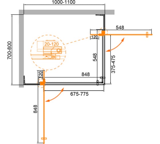 Душевой уголок Cezares SLIDER-AH-2-70/80-100/110-BR-Cr