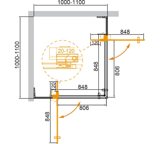 Душевой уголок Cezares SLIDER-A-2-100/110-BR-Cr