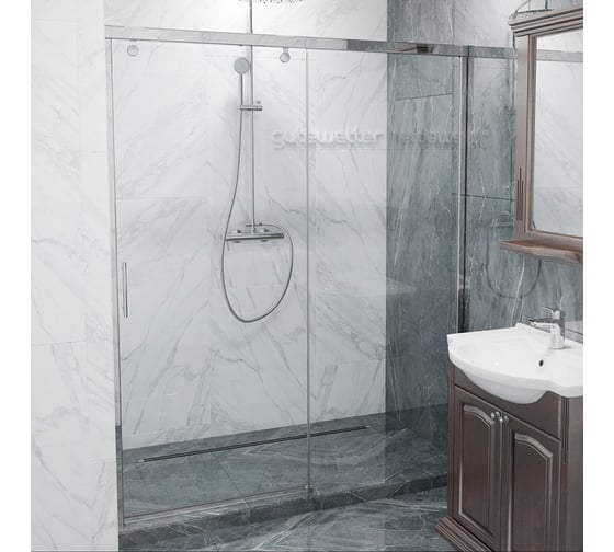 Дверь в душевую нишу GuteWetter GWMPSLD862 140x200 см, профиль хром блестящий, цвет стекла бесцветный, стекло закаленное 8 мм / 6 мм 4698032995409 1