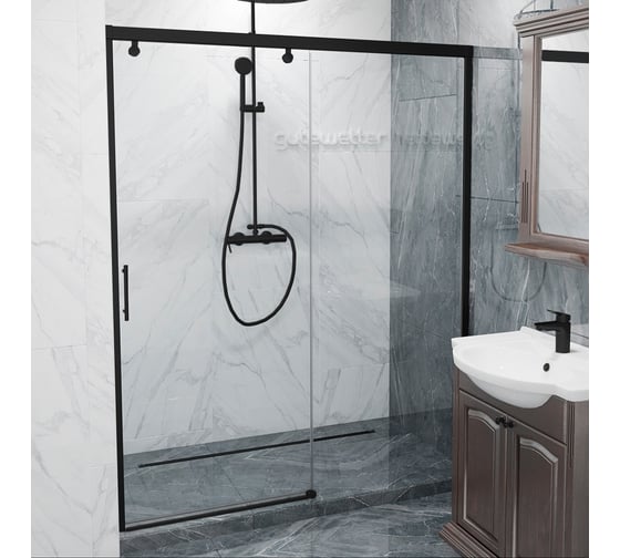 Дверь в душевую нишу GuteWetter GWMPSLD862 130x200 см, профиль черный матовый, цвет стекла бесцветный, стекло закаленное 8 мм / 6 мм 4698032994709