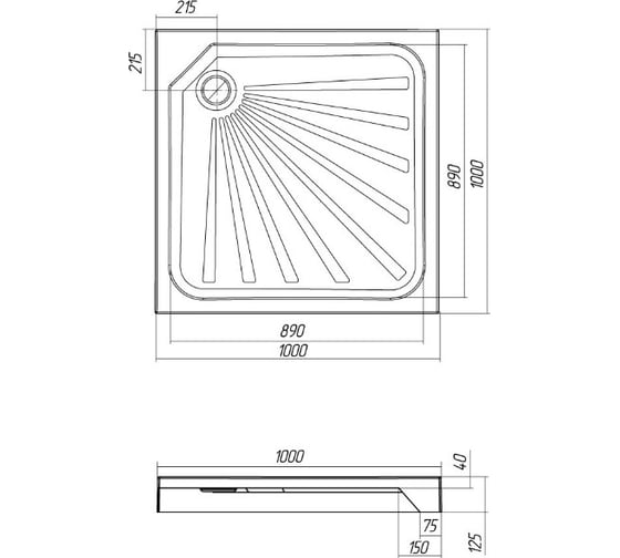 Поддон 1Marka Quadro квадратный, 100x100 см 01пкв10