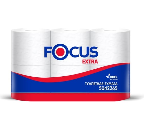 Бумага туалетная Focus Extra 2 слоя, белая, целлюлоза, 48 м, 6 рулонов 5042265/5067596 1418097 1