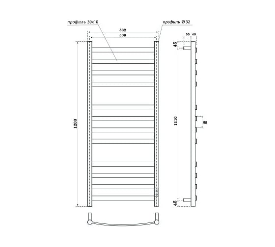 Полотенцесушитель электрический Point Антея П12 500x1200, диммер справа, белый PN17852W