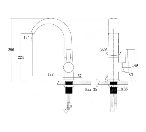 Смеситель для кухни EWIGSTEIN EW Каскад D-40 mm, шоколад 28235007