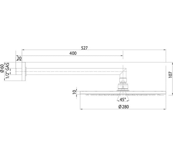 Верхний душ Bossini Cosmo 280 мм, из латуни, с держателем 21x400 мм, хром H70596I.030
