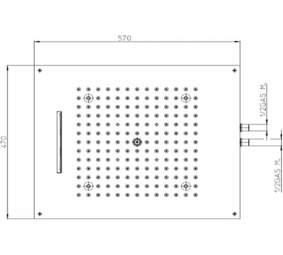 Верхний душ Bossini Dream 2 570x470 мм, функции: дождь, каскад, 4 светодиода RGB LED, трансформатор низкого напряжения, блок управления для Cromotera H38905.073
