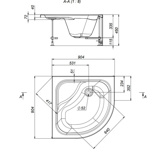 Душевой поддон AM.PM Gem Deep 90х90, с сифоном, белый W90T-401A090W