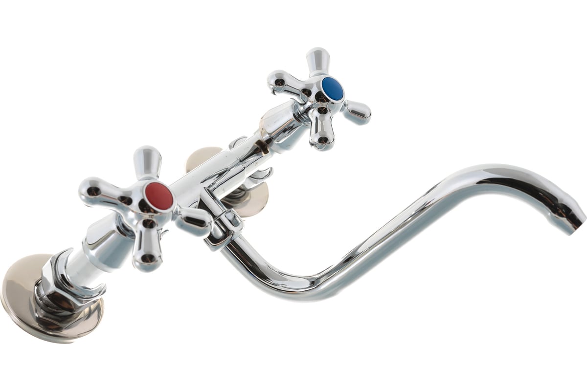 Настенный смеситель Сантаком нижний излив, маховик крест ретро 140019с ...