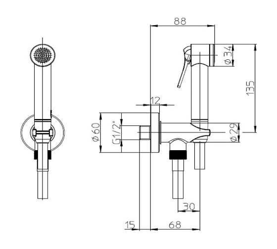 Душ гигиенический Bossini Apice лейка, держатель, шланг Cromolux 1250 мм, хром CE4002B.030