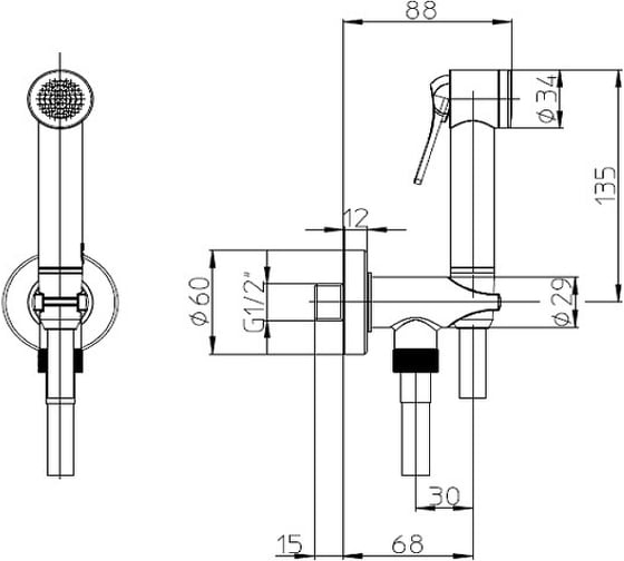 Душ гигиенический Bossini Apice лейка, держатель, шланг Cromolux 1250 мм, чёрный матовый CE4002B.073