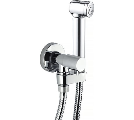 Гигиенический комплект Bossini Alexa-Brass Stop Valve запорный вентиль, держатель для душа, душ с кнопкой подачи воды, шланг 1250 мм, хром E57001B.030