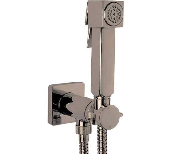 Гигиенический комплект Bossini Cube Brass Mixer Set смеситель прогрессивный, душ, шланг 1250 мм, держатель с подключением, никель шлифованный E38001.094 1