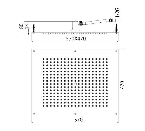 Душ для установки в потолок Bossini Dream-Cube Flat 570x470 мм, потолочный, в комплекте с гибкой подводкой, цвет чёрный матовый H38391.073