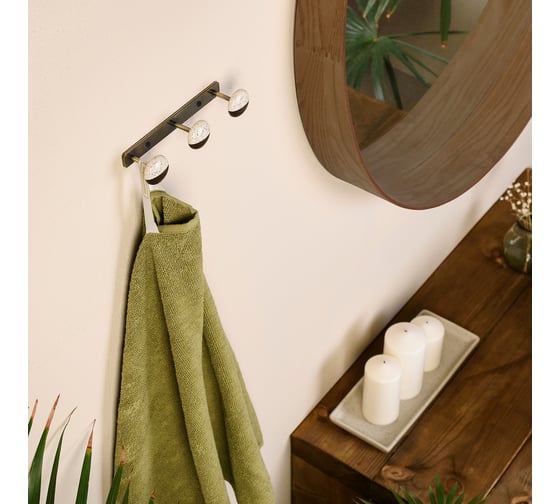 Планка Moroshka naturel с 3 крючками, 15х3,5х4 см, цвет бежевый, коричневый xx007-24