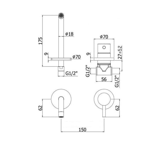 Встраиваемые смеситель для раковины Paffoni Light накладки, черн.мат LIG006NO70 00216468