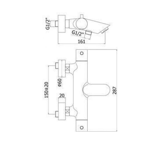 Термостатический смеситель для ванны Paffoni Light короткий излив, хром  LIQ022CR 00216485