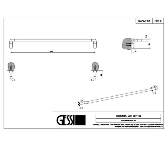 Полотенцедержатель Gessi Goccia Accessories 600 мм, настенный, цвет хром 38103.031