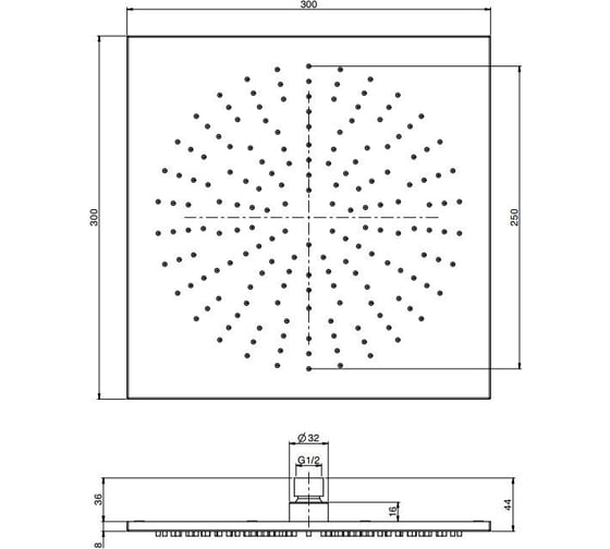 Верхний душ Fima Carlo Frattini Spillo Steel душ 300x300 мм, из нержавеющей стали, цвет сталь нержавеющая F2950/2INOX