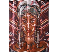 Занавеска для ванной комнаты Moroshka Ethnic тканевая, цвет коричневый и красный T689-4