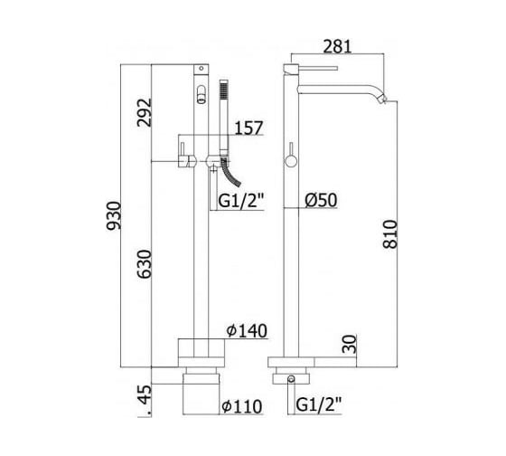 Напольный смеситель для ванны с душем Paffoni LIGHT черный матовый LIG032NO 00227600