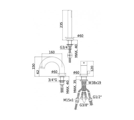 Смеситель на борт ванны Paffoni LIGHT на 3 отв., с душем BIRILLO хром LIG040LCR 00243696