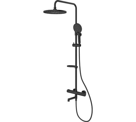 Смеситель термостатический для ванны Milardo Ideal Spa со стойкой и тропической лейкой, черный матовый ILSBLTHM06