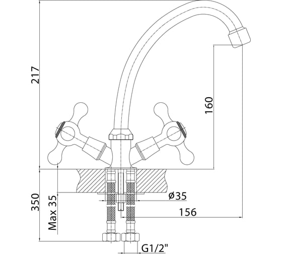 Смеситель для кухни KONNER ELC2210 ELEMENT CROSS с высоким поворотным изливом 6088165