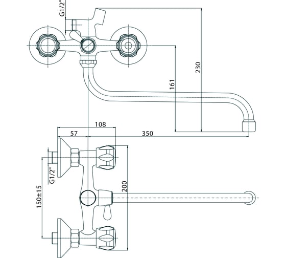 Смеситель для ванны KONNER ELQ2620 ELEMENT QUARZ с длинным изливом, с аксессуарами 6088172