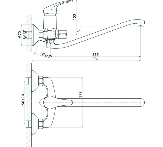 Смеситель для ванны KONNER BSS1600 BASIS с длинным изливом, с аксессуарами 6088144