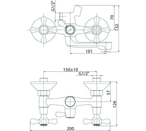 Смеситель для ванны KONNER ELC2510 ELEMENT CROSS с аксессуарами 6088167