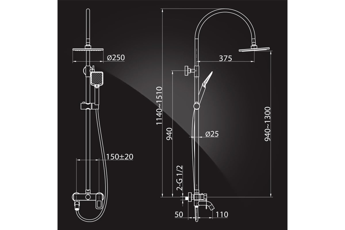 Душевая система Elghansa с верхним душем 250 мм 2330233-2D - выгодная ...