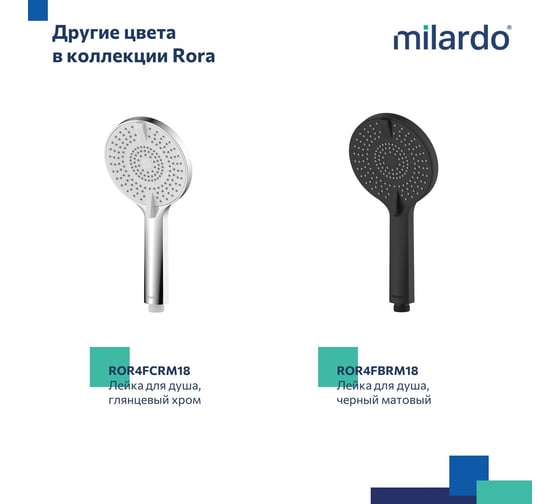 Лейка для душа Milardo Rora 4F, белая матовая ROR4FWRM18