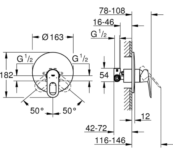 Смеситель для душа Grohe BauLoop со встроенным механизмом 29080000