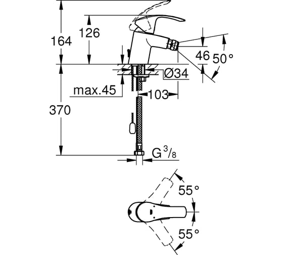 Однорычажный смеситель для биде Grohe Eurosmart 2015 цепочка 32927002