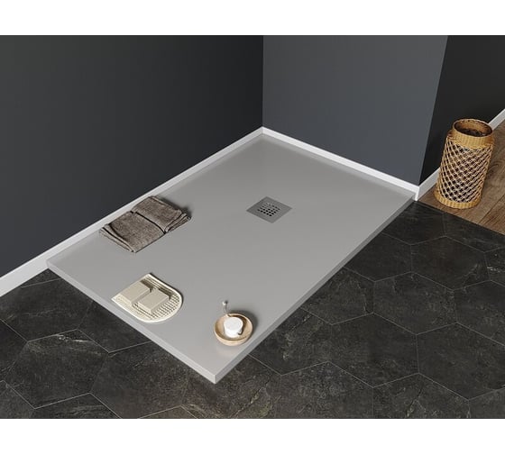 Литьевой поддон Aquanet 003GZAKAZ Pleasure 1400х800x30 мм, крышка нержавеющая сталь, без сифона, серый камень 00333624