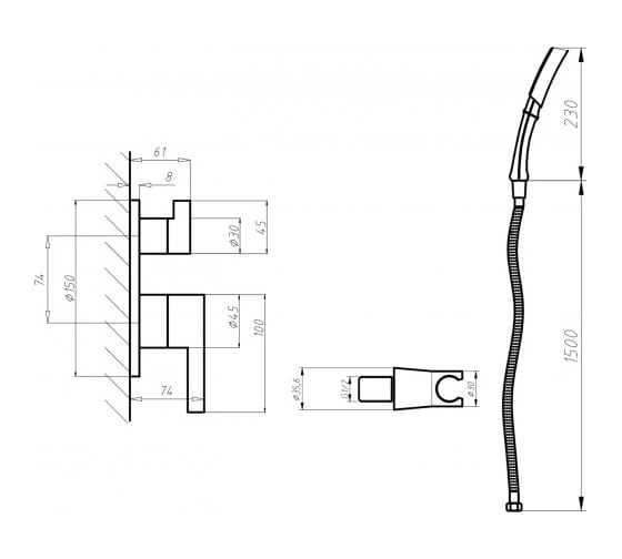 Набор встроенный смеситель Aquanet 2 выхода, сталь, сатин AF213-512S Steel 00242974