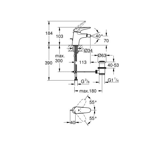Смеситель для биде Grohe Eurostyle 2015 Solid со сливным гарнитуром, S-Size 23720003