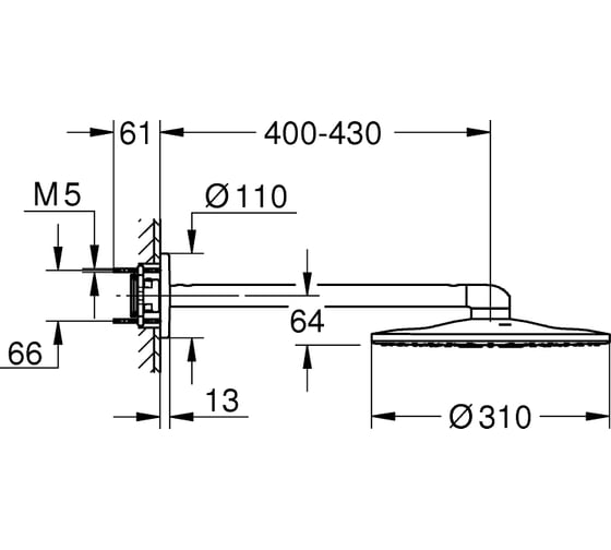Верхний душ Grohe Rainshower 310 SmartActive круглый, 2 режима с душевым кронштейном 26475LS0