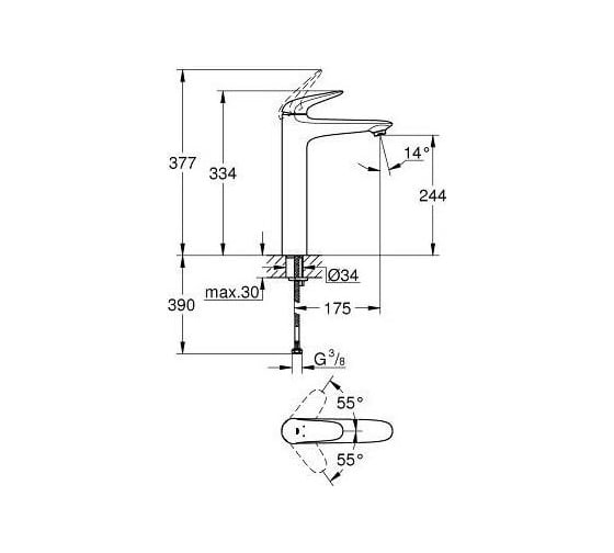 Смеситель для свободностояшей раковины Grohe Eurostyle 2015 Solid гладкий корпус 23719003