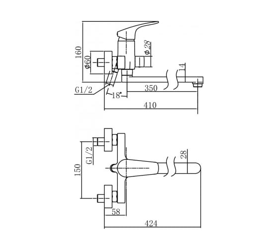 Смеситель для ванны Aquanet AF330-21C Static с длинным изливом, хром 00237445