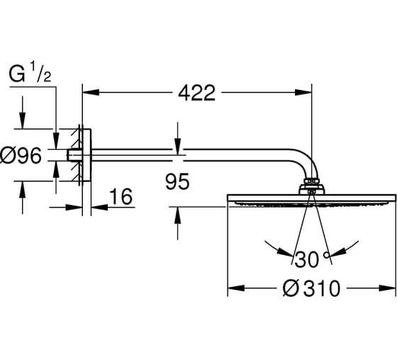 Набор верхний душ с душевым кронштейном Grohe Rainshower Cosmopolitan 310 26257000