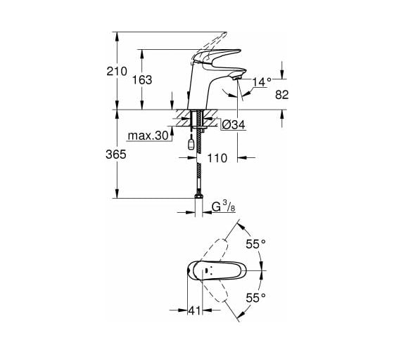 Смеситель для раковины с цепочкой Grohe Eurostyle 2015 Solid S-Size 23713003