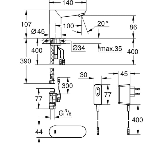 Инфракрасная электроника для раковины Grohe Euroeco Cosmopolitan E 36269000