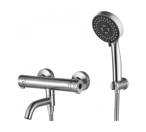 Смеситель для ванны Aquanet AF210-21TS Steel терм, шланг, лейка, сталь, сатин 00242968