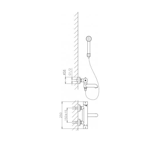 Смеситель для ванны Aquanet AF210-21TS Steel терм, шланг, лейка, сталь, сатин 00242968