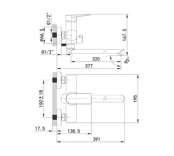 Смеситель для ванны IDDIS Bridge с длинным изливом BRDSB02i10WA